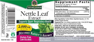 Nature's Answer Nettle Leaf Extract 2000 mg source label used in the packaging illustration