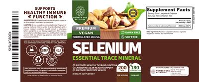 Number One Nutrition Selenium 200 mcg source label used in the packaging illustration