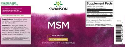 Swanson MSM 500 mg source label used in the packaging illustration