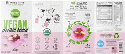 Portions Master Vegan Vegan Protein Blend Berry source label used in the packaging illustration