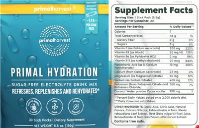 Primal Harvest Primal Hydration Lemon-Berry Flavor product packaging