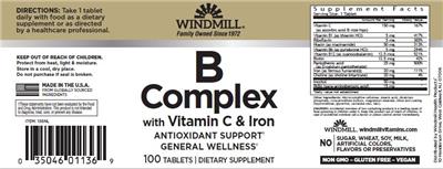 Windmill B Complex with Vitamin C & Iron source label used in the packaging illustration