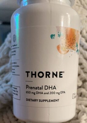 Thorne Prenatal DHA 650 mg source label used in the packaging illustration