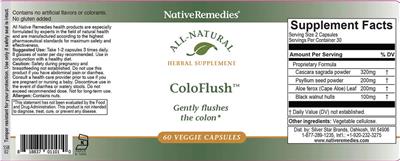Native Remedies ColoFlush source label used in the packaging illustration