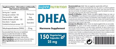 Super-Nutrition DHEA 25 mg source label used in the packaging illustration