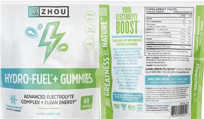 ZHOU Hydro-Fuel+ Gummies Cool Blue Freeze source label used in the packaging illustration