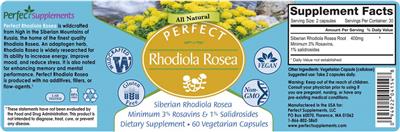 Perfect Supplements Perfect Rhodiola rosea source label used in the packaging illustration