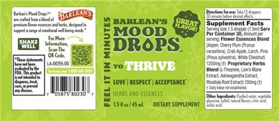 Barlean's Mood Drops to Thrive source label used in the packaging illustration