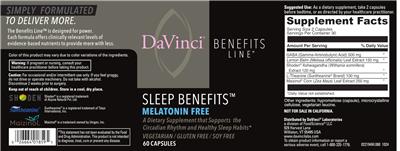 DaVinci Benefits Line Sleep Benefits Melatonin Free source label used in the packaging illustration