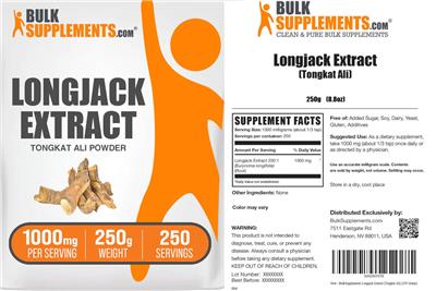BulkSupplements.com Longjack Extract Tongkat Ali Powder 1000 mg product packaging