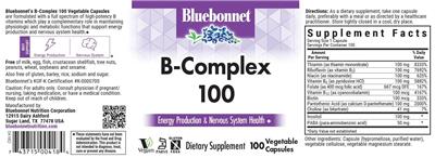 Bluebonnet B-Complex 100 source label used in the packaging illustration