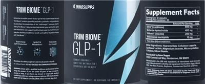 INNOSUPPS Trim Biome GLP-1 source label used in the packaging illustration