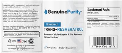 GenuinePurity Liposomal Trans-Resveratrol source label used in the packaging illustration