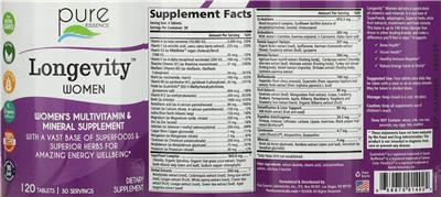 Pure Essence Longevity Women source label used in the packaging illustration