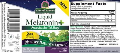 Nature's Answer Liquid Melatonin+ 5 mg source label used in the packaging illustration