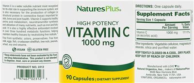 NaturesPlus High Potency Vitamin C 1000 mg source label used in the packaging illustration