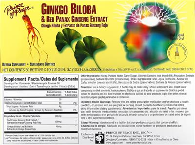 Prince Of Peace Ginkgo Biloba & Red Panax Ginseng Extract product packaging