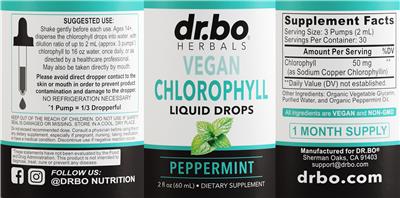 dr.bo HERBALS Chlorophyll Liquid Drops Peppermint source label used in the packaging illustration