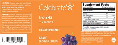 Celebrate Iron 45 + Vitamin C Grape source label used in the packaging illustration