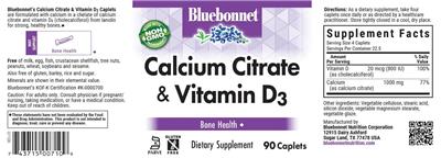 Bluebonnet Calcium Citrate & Vitamin D3 source label used in the packaging illustration