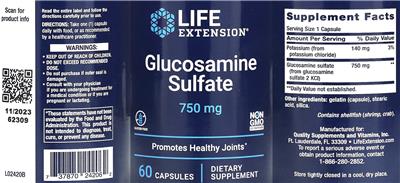 Life Extension Glucosamine Sulfate 750 mg product packaging
