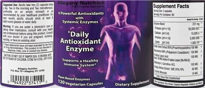 Allegany Nutrition Daily Antioxidant Enzyme source label used in the packaging illustration