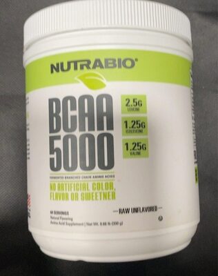 NutraBio BCAA 5000 Raw Unflavored source label used in the packaging illustration