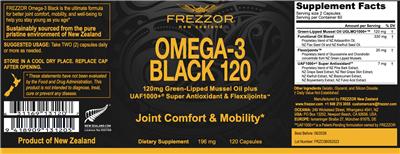 FREZZOR Omega-3 Black 120 196 mg source label used in the packaging illustration