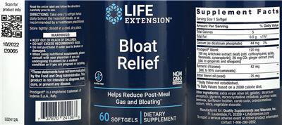 Life Extension Bloat Relief source label used in the packaging illustration