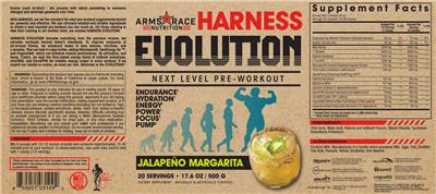 Arms Race Nutrition Harness Evolution Jalapeno Margarita source label used in the packaging illustration