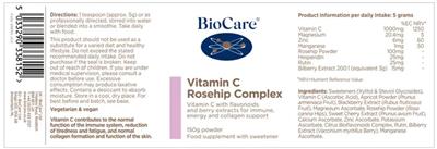 BioCare Vitamin C Rosehip Complex source label used in the packaging illustration