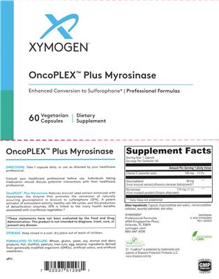 XYMOGEN OncoPLEX Plus Myrosinase source label used in the packaging illustration