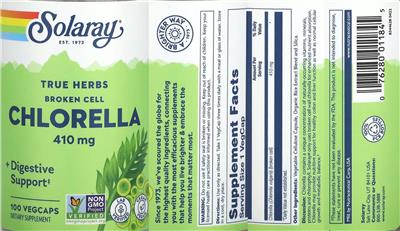Solaray Broken Cell Chlorella 410 mg source label used in the packaging illustration