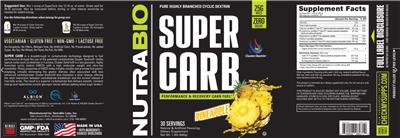 NutraBio Super Carb Pineapple source label used in the packaging illustration