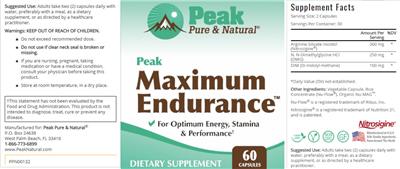 Peak Pure & Natural Peak Maximum Endurance source label used in the packaging illustration