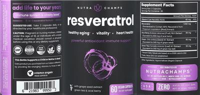 NutraChamps Resveratrol source label used in the packaging illustration