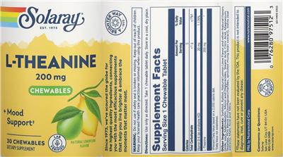 Solaray L-Theanine Chewables 200 mg Natural Lemon Lime Flavor product packaging