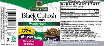 Nature's Answer Black Cohosh Extract 500 mg source label used in the packaging illustration