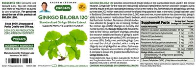 ProCaps Ginkgo Biloba 120 source label used in the packaging illustration