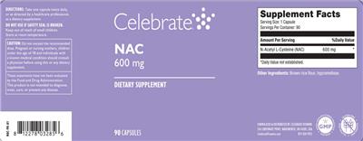 Celebrate NAC 600 mg source label used in the packaging illustration
