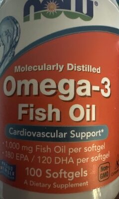 NOW Molecularly Distilled Omega-3 Fish Oil source label used in the packaging illustration