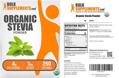 BulkSupplements.com Organic Stevia Powder 4 g product packaging