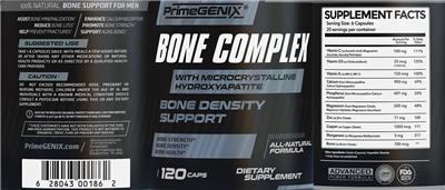 PrimeGENIX Bone Complex source label used in the packaging illustration