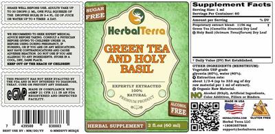 Herbal Terra Green Tea and Holy Basil Alcohol Free product packaging