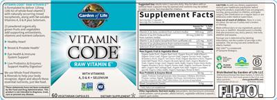 Garden of Life Vitamin Code Raw Vitamin E product packaging