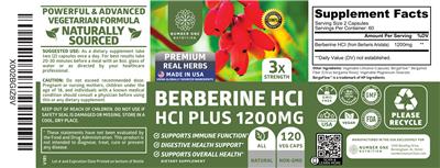 Number One Nutrition Berberine HCl Plus 1200 mg source label used in the packaging illustration