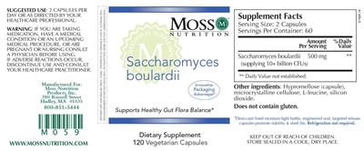 Moss Nutrition Saccharomyces Boulardii source label used in the packaging illustration