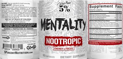 Rich Piana 5% Nutrition Mentality Nootropic Energy & Focus product packaging
