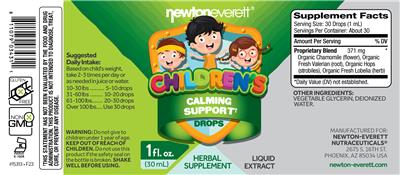 NewtonEverett Children's Calming Support Drops source label used in the packaging illustration