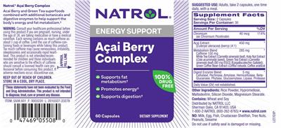 Natrol Acai Berry Complex source label used in the packaging illustration